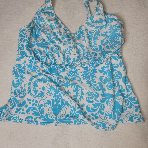Lands End Swim Top Womens Sz 16 D Blue Modest Tank Neck Pool Strap Plus Size - Picture 7 of 12